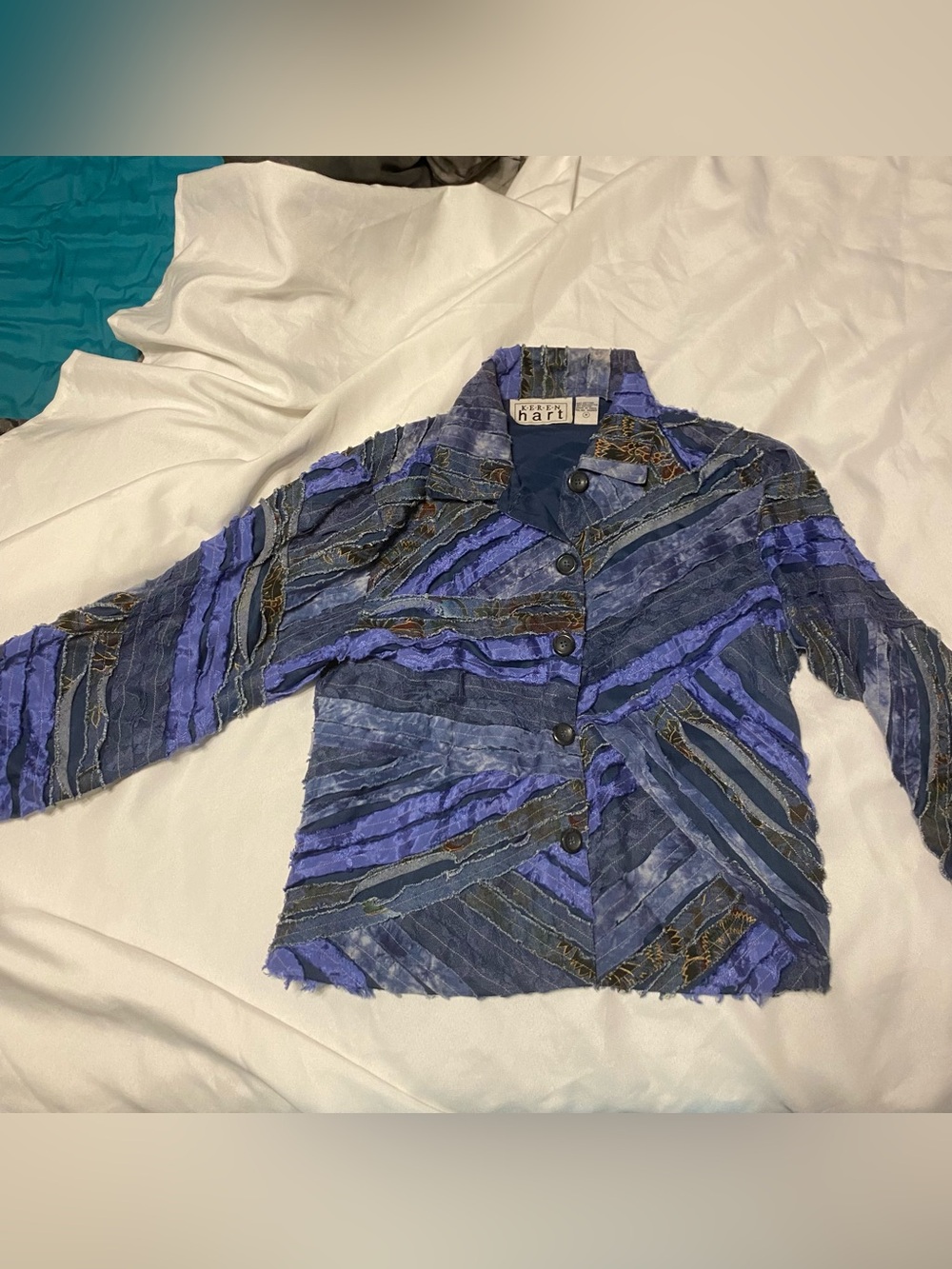 KEREN hart Blue Patchwork Stripe button up top